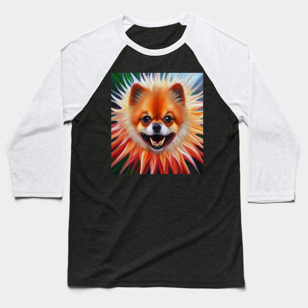 Pomeranian Flower Baseball T-Shirt by Catbrat